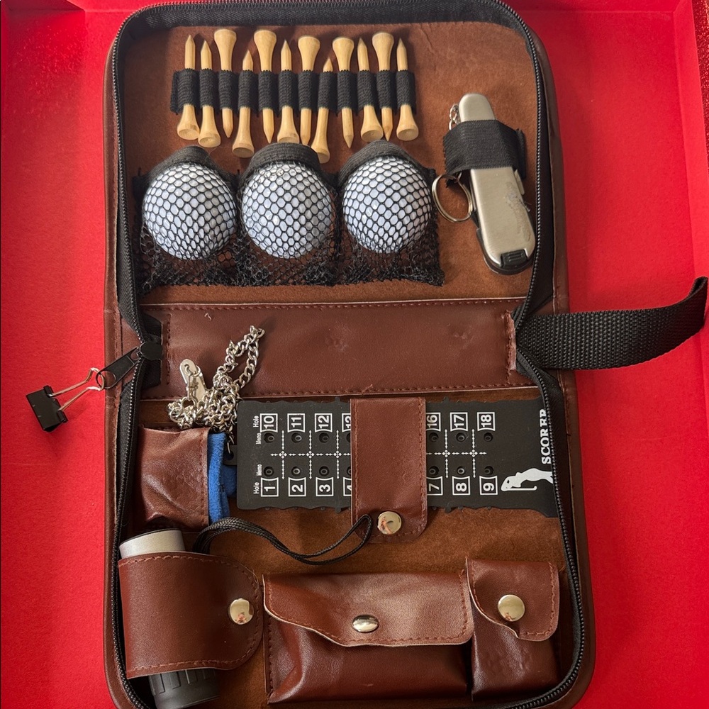 Premium Brown Leather Golf Accessory Kit